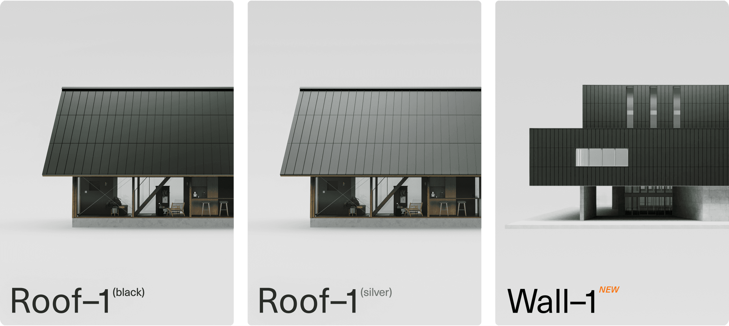 製品ラインナップ(Roof–1(black),Roof–1(silver),Wall–1)